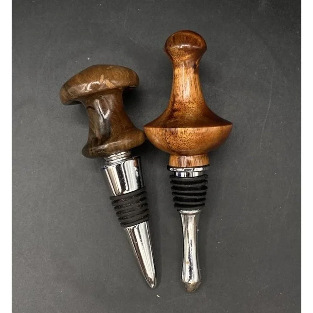 LOT 2 Wine Bottle Stopper Wood Walnut MCM READ